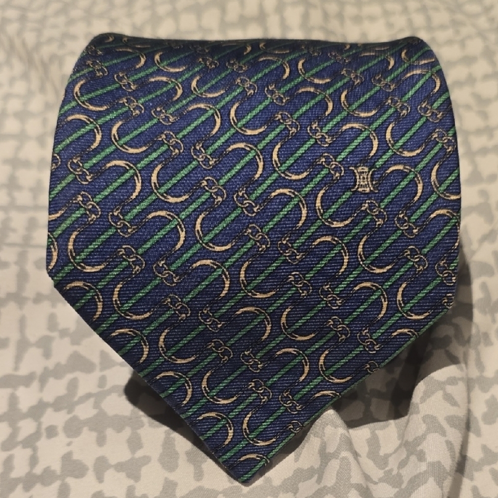 Celine Blue and Green Patterned Tie